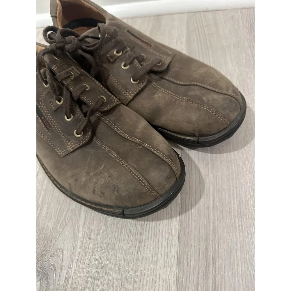 Ecco Fusion Brown Leather Shoes‎ Mens Size 13 Lace Up Comfort Shock Point EU 47